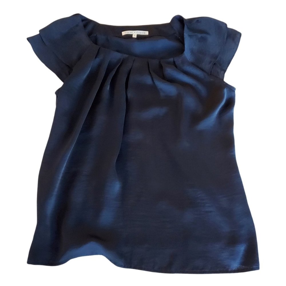 Violet + Claire Flutter Cap Sleeve Blouse, Dark Blue, S